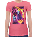 Tiger Neon Psychedelic Women Short Sleeves T-shirt