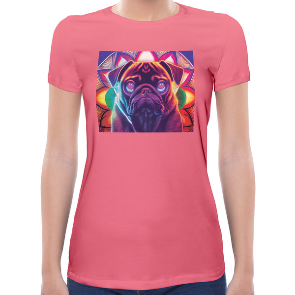 Neon Mandala Pug | Super Soft Women T-shirt Short sleeve | Cotton Crew Neck Short sleeve Tees Women