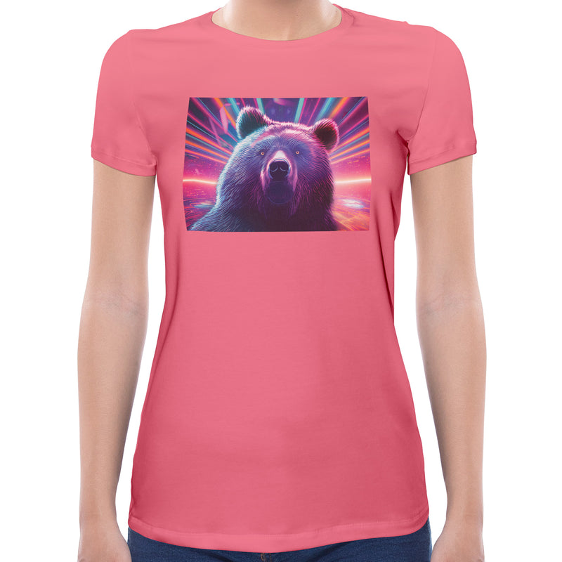 Bear Neon Rave | Super Soft Women T-shirt Short sleeve | Cotton Crew Neck Short sleeve Tees Women