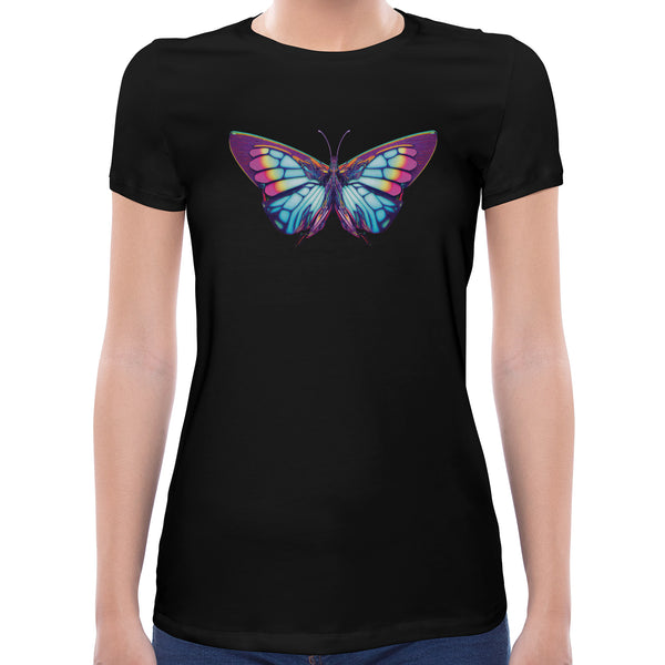 Neon Butterfly | Super Soft Women T-shirt Short sleeve | Cotton Crew Neck Short sleeve Tees Women