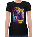 Tiger Neon Psychedelic | Super Soft Women T-shirt Short sleeve | Cotton Crew Neck Short sleeve Tees Women