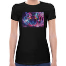 Tiger Neon Psychedelic Women Short Sleeves T-shirt