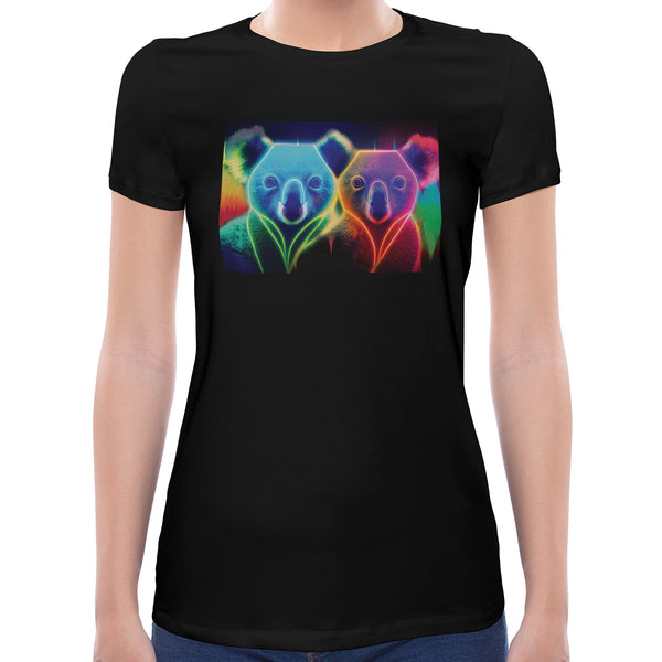 Neon Rainbow Koala | Super Soft Women T-shirt Short sleeve | Cotton Crew Neck Short sleeve Tees Women