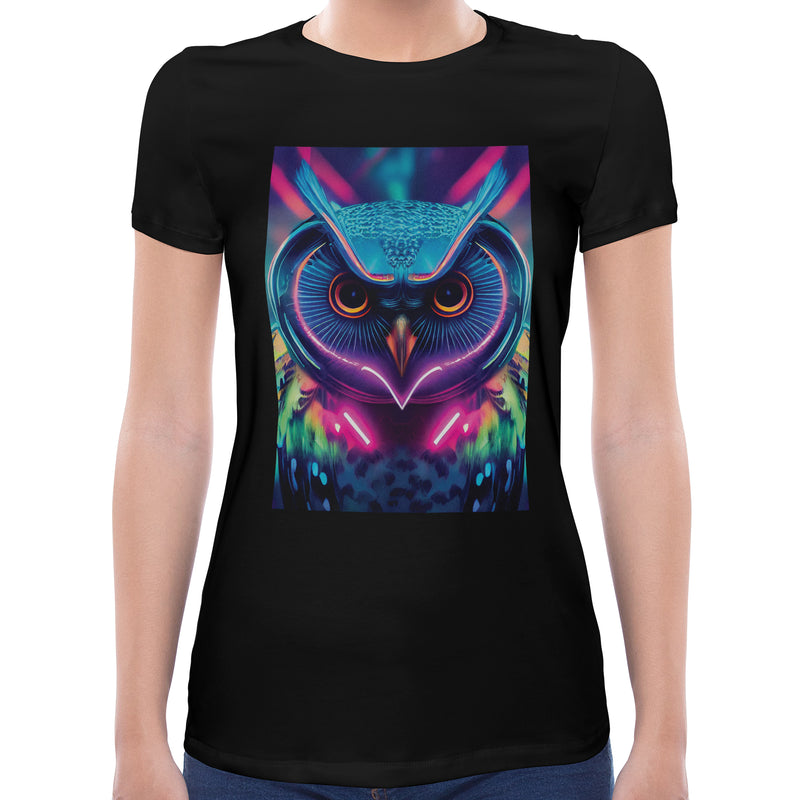 Neon Rave Owl | Super Soft Women T-shirt Short sleeve | Cotton Crew Neck Short sleeve Tees Women
