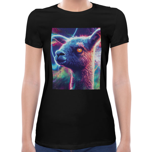 Neon Space Llama | Super Soft Women T-shirt Short sleeve | Cotton Crew Neck Short sleeve Tees Women