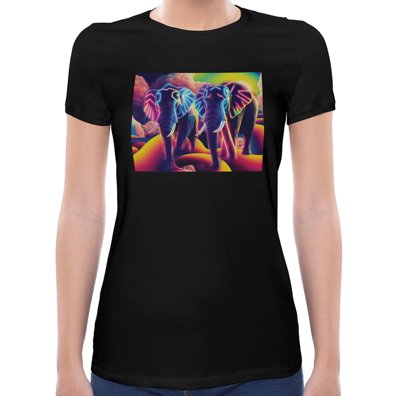 Elephant Neon | Super Soft Women T-shirt Short sleeve | Cotton Crew Neck Short sleeve Tees Women
