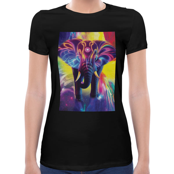 Elephant Rainbow Neon | Super Soft Women T-shirt Short sleeve | Cotton Crew Neck Short sleeve Tees Women