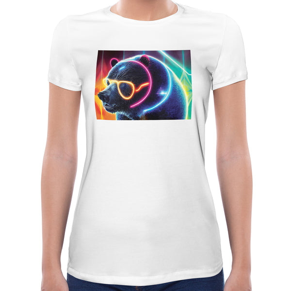 Neon Party Bear | Super Soft Women T-shirt Short sleeve | Cotton Crew Neck Short sleeve Tees Women