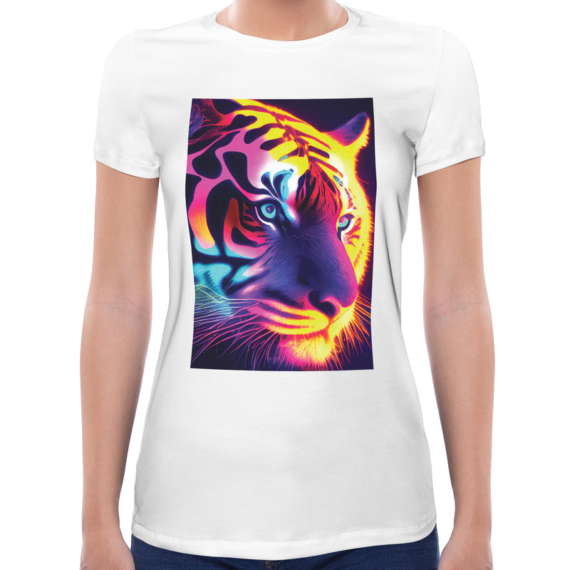 Tiger Neon Psychedelic | Super Soft Women T-shirt Short sleeve | Cotton Crew Neck Short sleeve Tees Women