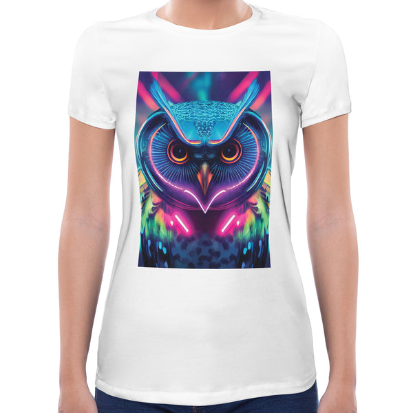 Neon Rave Owl | Super Soft Women T-shirt Short sleeve | Cotton Crew Neck Short sleeve Tees Women