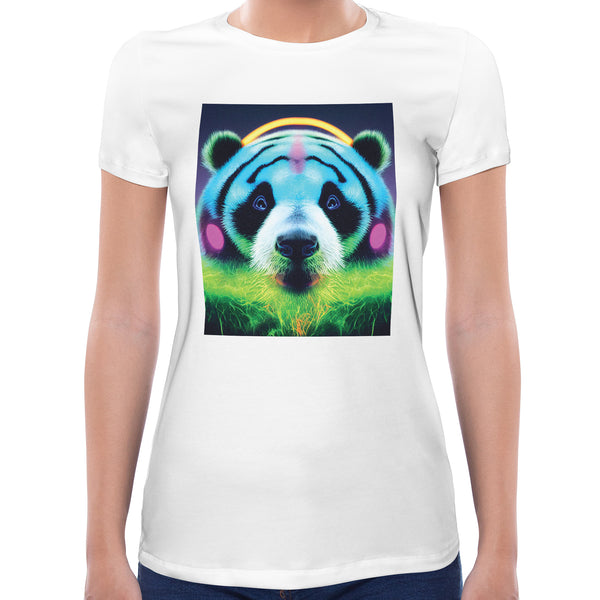 Neon Cute Panda | Super Soft Women T-shirt Short sleeve | Cotton Crew Neck Short sleeve Tees Women