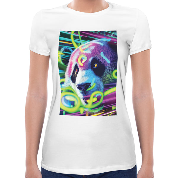 Neon Rave Panda | Super Soft Women T-shirt Short sleeve | Cotton Crew Neck Short sleeve Tees Women