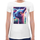 Neon Space Llama Women Short Sleeves T-shirt