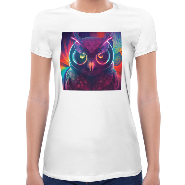 Neon Owl | Super Soft Women T-shirt Short sleeve | Cotton Crew Neck Short sleeve Tees Women