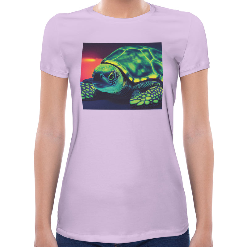 Neon Turtle | Super Soft Women T-shirt Short sleeve | Cotton Crew Neck Short sleeve Tees Women