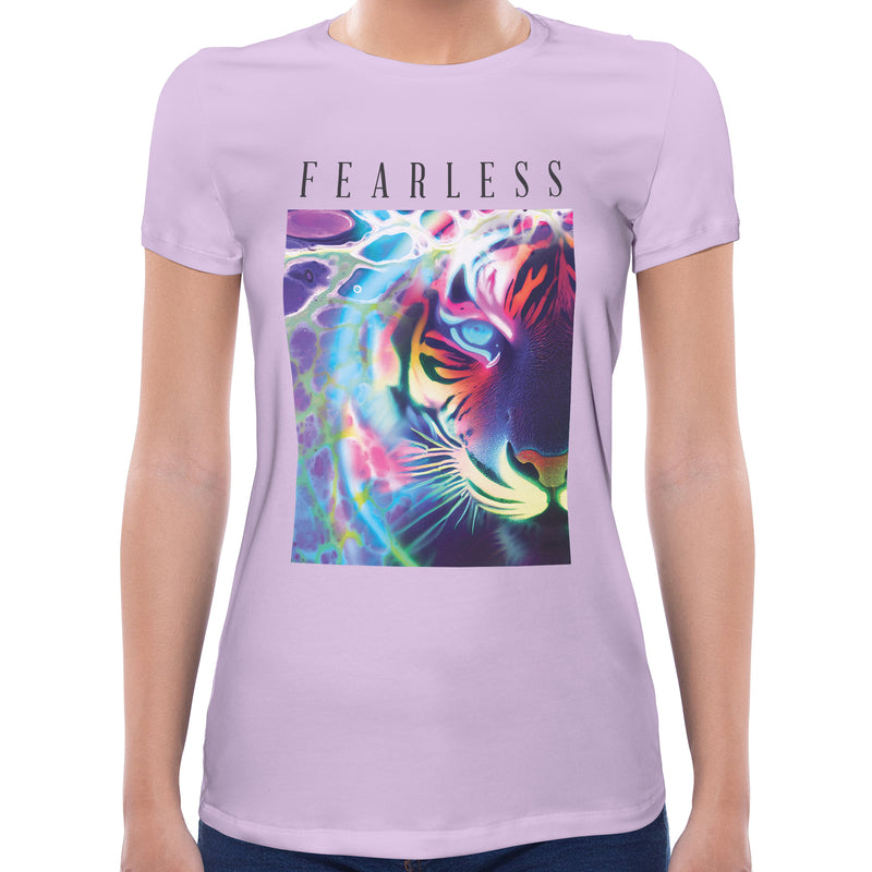 Fearless Neon Tiger | Super Soft Women T-shirt Short sleeve | Cotton Crew Neck Short sleeve Tees Women
