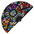 Stained Glass | Hand Fan foldable bamboo gifts Festival accessories Rave handheld event Clack fans