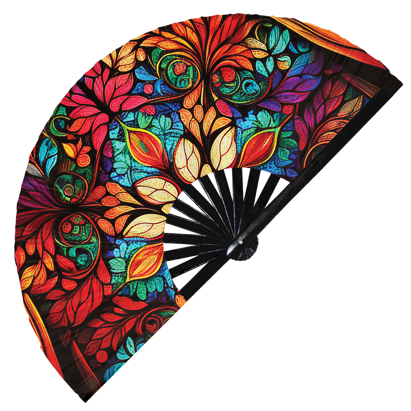 Stained Glass | Hand Fan foldable bamboo gifts Festival accessories Rave handheld event Clack fans