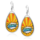 comic manga style comic style strip teardrop earrings silver earrings bang oops kaboom err comic jewelry hahaha pow comic effect zap hello boom tear drop earring
