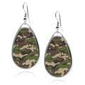 Military Camouflage Pattern Teardrop silver earrings UV glow Stainless Dangling Army Navy Camo Accessory tear shape drop jewelry