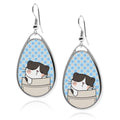 Cute Cat Pockets Teardrop silver earrings UV glow Stainless Dangling Ornament Funny cartoon kittens cat lovers Accessory tear shape drop jewelry