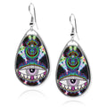 Evil Eye Tear drop silver earrings UV glow Stainless Dangling mexican evil eye decor iridescent holographic pyschedelic Accessory dangle cartilage earring jewelry for women