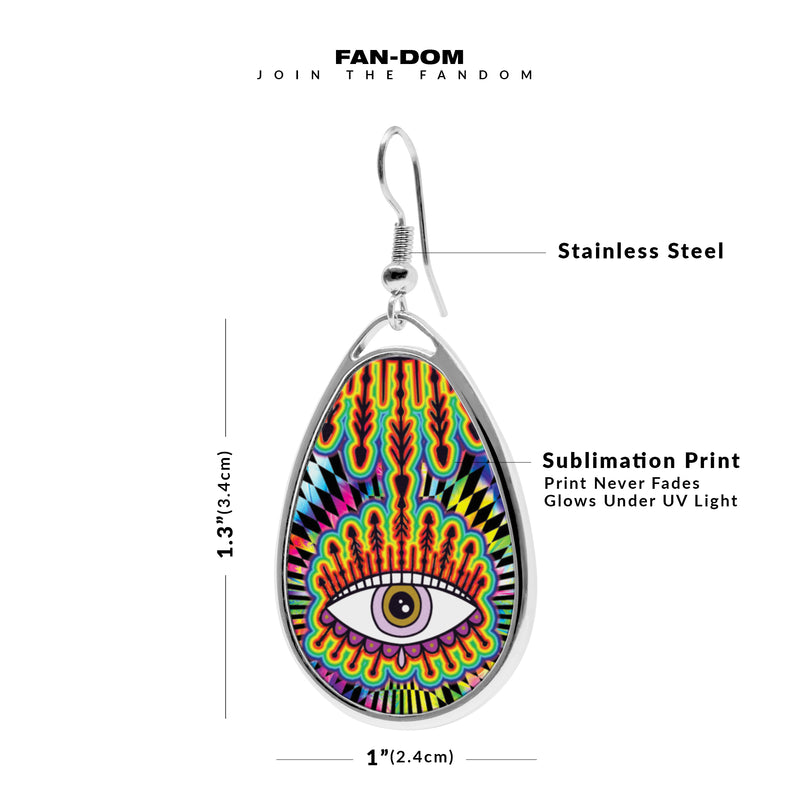 Evil Eye Tear drop silver earrings UV glow Stainless Dangling mexican evil eye decor iridescent holographic pyschedelic Accessory dangle cartilage earring jewelry for women
