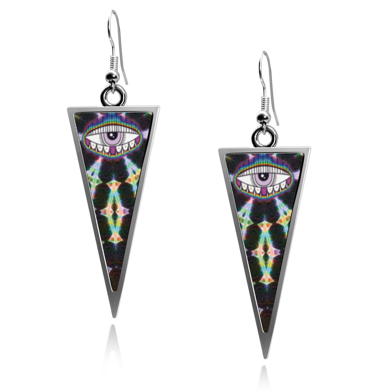 Evil Eye Triangle double sided earrings UV glow Mexican Evil Eye Occult Witchcraft holographic rainbow evil eyes Triangle Women Earring