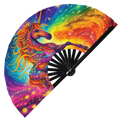 Unicorn Psychedelic | Hand Fan foldable bamboo gifts Festival accessories Rave handheld event Clack fans