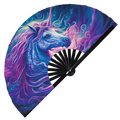 Unicorn Psychedelic | Hand Fan foldable bamboo gifts Festival accessories Rave handheld event Clack fans