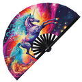 Unicorn Psychedelic hand fan foldable bamboo circuit rave hand fans Rainbow Acid galaxy party gear gifts music festival rave accessories