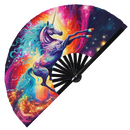 Unicorn Psychedelic hand fan foldable bamboo circuit rave hand fans Rainbow Acid galaxy party gear gifts music festival rave accessories