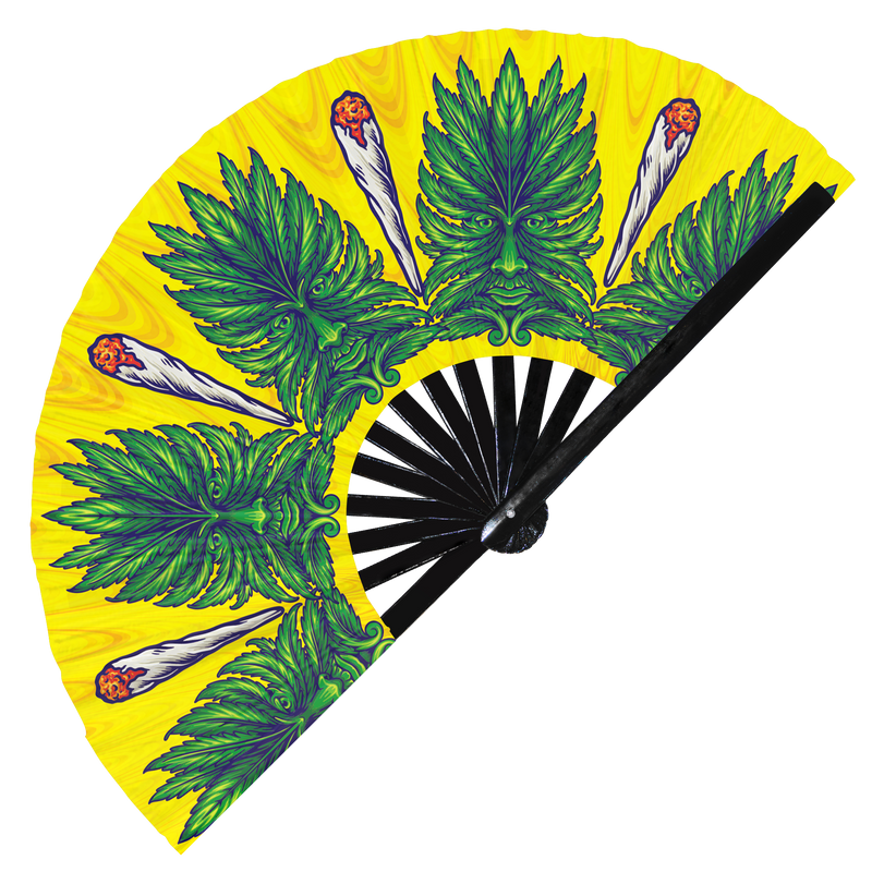 Weed Hand Fan UV Glow Foldable Bamboo Fan Weed Accessories Smoke Weed Marijuana Print Merchandise Handheld Fans