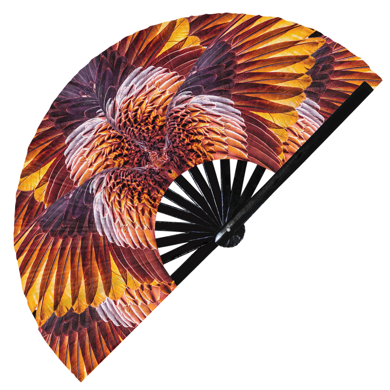 Colorful Wings Hand Fan UV Glow Foldable Bamboo Fan Mardi Gras Bird Angel Fairy Feather Wings Halloween Costume Outfit Handheld Fans