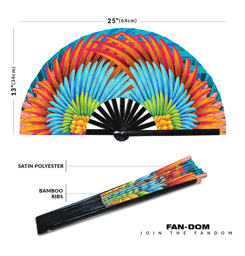 Colorful Wings Hand Fan UV Glow Foldable Bamboo Fan Mardi Gras Bird Angel Fairy Feather Wings Halloween Costume Outfit Handheld Fans