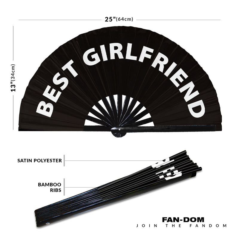 Best Girlfriend Foldable Hand held UV Glow Fan Event Satin Bamboo Hand Fans for Wedding Bachelorette Party Ideas Bride Groom Gifts Accessory