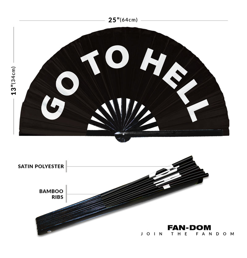 Go To Hell Hand Fan Foldable Bamboo Circuit Rave Hand Fans Slang Words Expressions Funny Statement Gag Gifts Festival Accessories