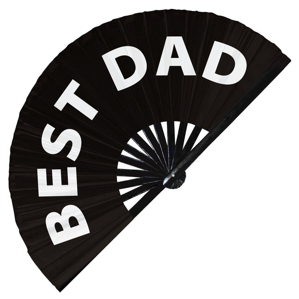 Best Dad Fan foldable bamboo circuit rave hand fans funny gag slang words expressions statement outfit party supply gear gifts music festival event rave accessories essential for men and women wear