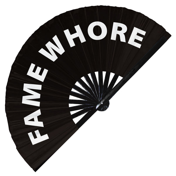 Fame Whore Fan foldable bamboo circuit rave hand fans funny gag slang words expressions statement outfit party supply gear gifts music festival event rave accessories essential for men and women wear