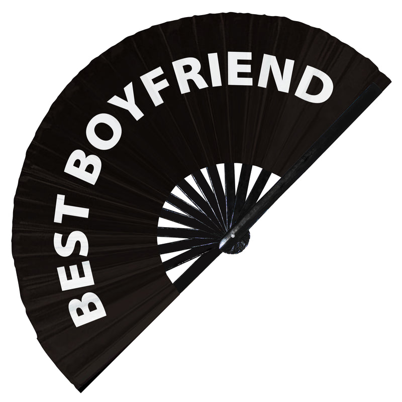 Best Boyfriend Foldable Hand held UV Glow Fan Event Satin Bamboo Hand Fans for Wedding Bachelorette Party Ideas Bride Groom Gifts Accessory