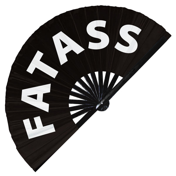 Fatass Fan foldable bamboo circuit rave hand fans funny gag slang words expressions statement outfit party supply gear gifts music festival event rave accessories essential for men and women wear