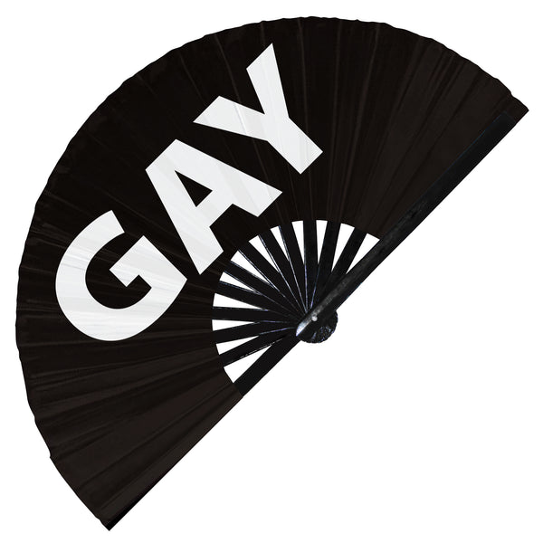 Gay Fan foldable bamboo circuit rave hand fans funny gag slang words expressions statement outfit party supply gear gifts music festival event rave accessories essential for men and women wear