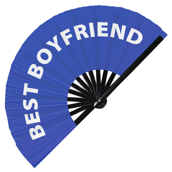 Best Boyfriend Fan foldable bamboo circuit rave hand fans funny gag slang words expressions statement outfit party supply gear gifts music festival event rave accessories essential for men and women wear
