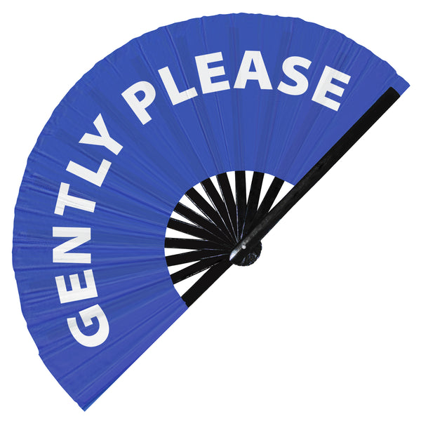 Gently Please Fan foldable bamboo circuit rave hand fans funny gag slang words expressions statement outfit party supply gear gifts music festival event rave accessories essential for men and women wear