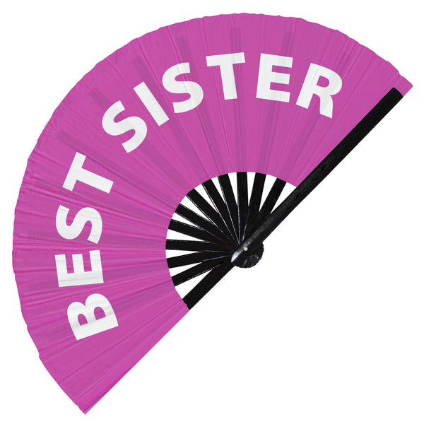 Best Sister Fan foldable bamboo circuit rave hand fans funny gag slang words expressions statement outfit party supply gear gifts music festival event rave accessories essential for men and women wear