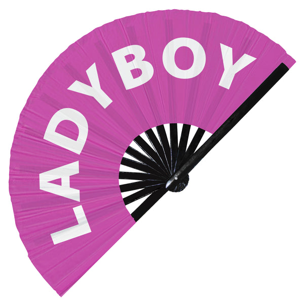 Ladyboy Fan foldable bamboo circuit rave hand fans funny gag slang words expressions statement outfit party supply gear gifts music festival event rave accessories essential for men and women wear