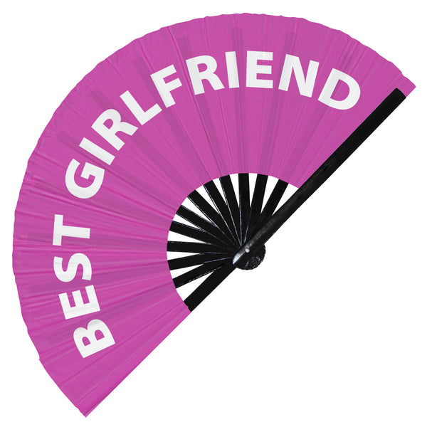 Best Girlfriend Fan foldable bamboo circuit rave hand fans funny gag slang words expressions statement outfit party supply gear gifts music festival event rave accessories essential for men and women wear