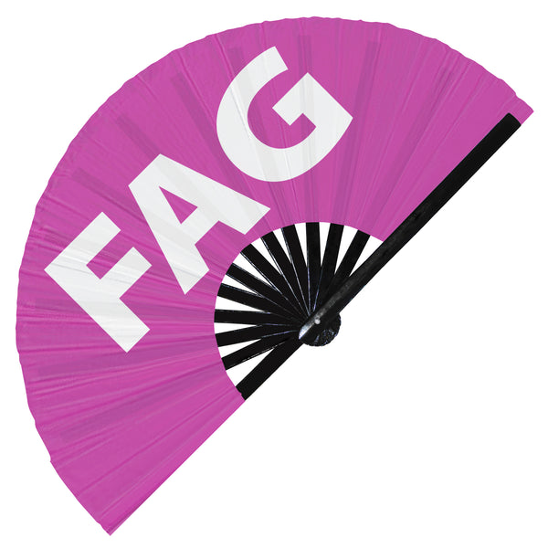 Fag Fan foldable bamboo circuit rave hand fans funny gag slang words expressions statement outfit party supply gear gifts music festival event rave accessories essential for men and women wear
