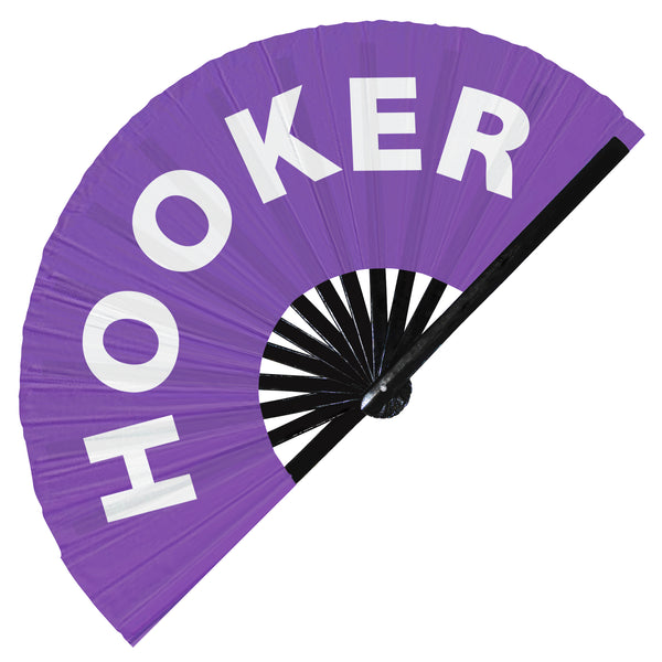 Hooker Fan foldable bamboo circuit rave hand fans funny gag slang words expressions statement outfit party supply gear gifts music festival event rave accessories essential for men and women wear