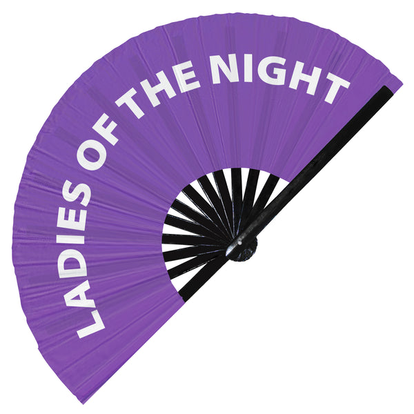 Ladies of the Night Fan foldable bamboo circuit rave hand fans funny gag slang words expressions statement outfit party supply gear gifts music festival event rave accessories essential for men and women wear